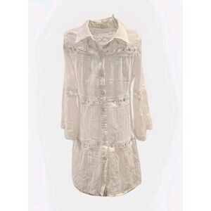 Elan White Sheer Lace Eyelet Mini Dress Swimsuit Cover Up Size S Peasant